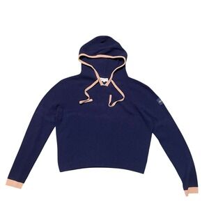 My Sunday Ski Cashmere Hoodie Sweater Pullover Navy Size M Cozy Winter Travel